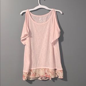 Off the shoulder light pink Top, floral bottom